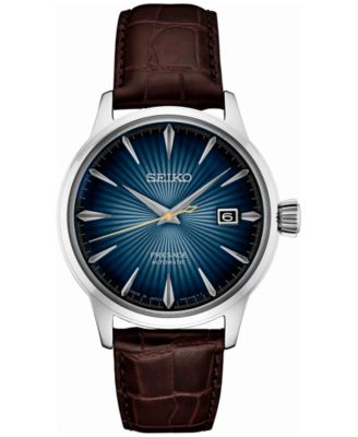 Seiko - Men's Automatic Presage Cocktail Time Brown Leather Strap Watch 41mm