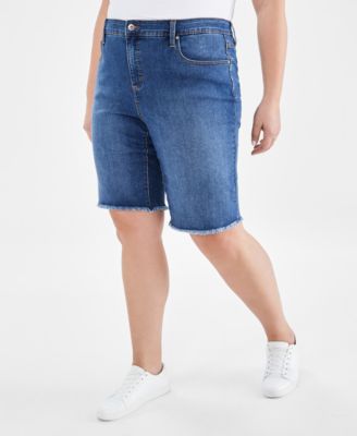 Style & Co - Plus Size Denim Raw-Edge Bermuda Shorts