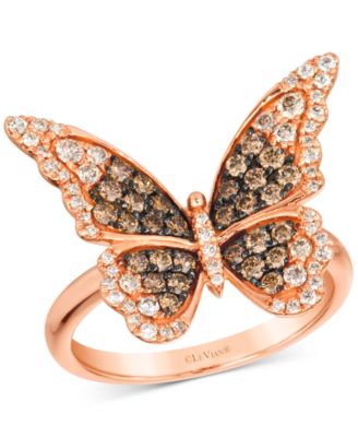 Le Vian - Chocolate Ombr&eacute; Diamond & Vanilla Diamond Butterfly Ring (3/4 ct. t.w.) in 14k Rose Gold