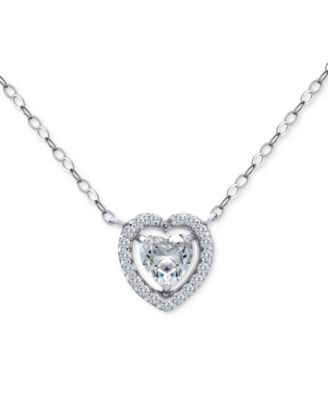 Giani Bernini - Cubic Zirconia Heart Halo Pendant Necklace in Sterling Silver, 16" + 2" extender