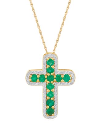 Macy's - Emerald (5/8 ct. t.w.) & Diamond (1/5 ct. t.w.) Cross 18" Pendant Necklace in 14k Gold (Also in Ruby & Sapphire)
