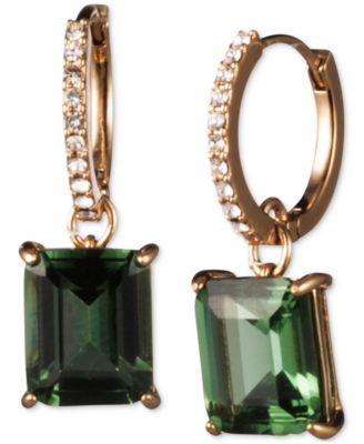 Lauren Ralph Lauren - Gold-Tone Color Stone Charm Pav&eacute; Huggie Hoop Earrings