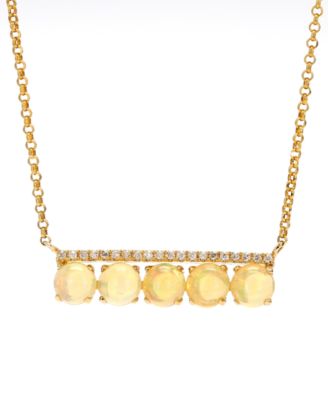 Macy's - Opal & Diamond (1/20 ct. t.w.) Bar 15" Pendant Necklace in 10k Gold