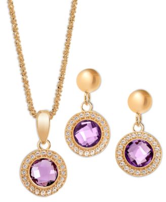 Macy's - Amethyst (1-3/4 ct. t.w.) & White Topaz (3/4 ct. t.w.) Pendant Necklace & Drop Earrings Set in 14k Gold-Plated Sterling Silver