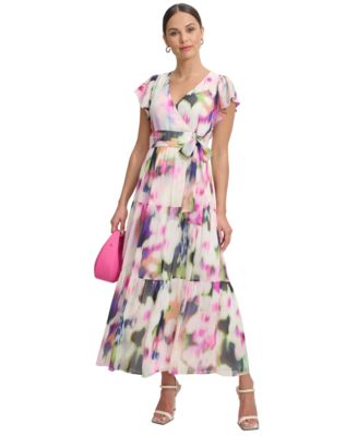 DKNY - Women's Chiffon Flutter-Sleeve Tie-Waist Dress