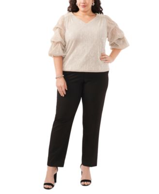 MSK - Plus Size Metallic Tiered-Sleeve Top