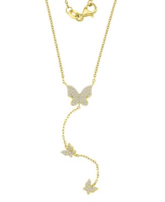 Macy's - Cubic Zirconia Three Butterfly Lariat Necklace in 14k Gold-Plated Sterling Silver, 16" + 2" extender
