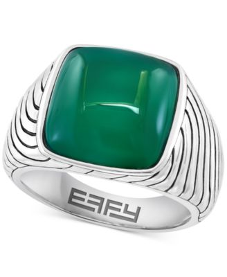 EFFY Collection - Men's Green Chalcedony Textured Ring in Sterling Silver