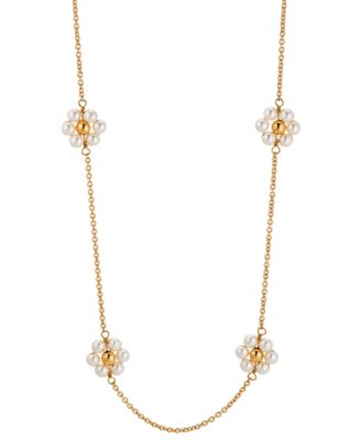 AJOA - 18k Gold-Plated Imitation Pearl Flower Collar Necklace, 15' + 3" extender