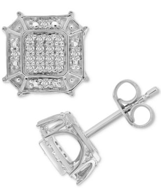 Macy's - Men's Diamond Hexagon Halo Cluster Stud Earrings (1/6 ct. t.w.) in 10k White Gold