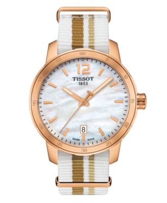 Tissot - Unisex Swiss Quickster White Stripe Textile Strap Watch 40mm