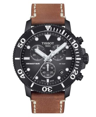 Tissot - Men's Swiss Chronograph Seastar Brown Leather Strap Watch 46mm