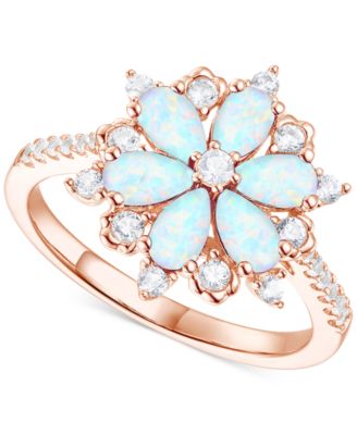 Macy's - Lab-Grown Emerald (7/8 ct. t.w.) & Lab-Grown White Sapphire (1/8 ct. t.w.) Flower Ring in 14k Gold-Plated Sterling Silver (Also in Additional Gemstones)