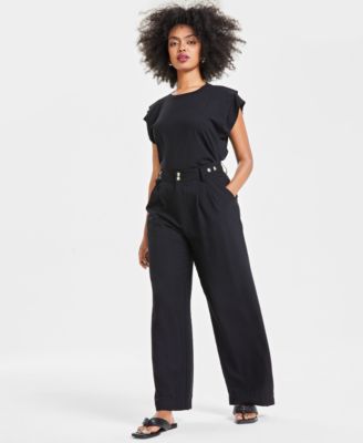 Bar III - Women's Button-Tab Wide-Leg Pants