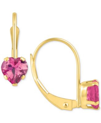 Macy's - Pink Sapphire Heart-Shaped Solitaire Leverback Earrings (1-1/10 ct. t.w.) in 10k Gold