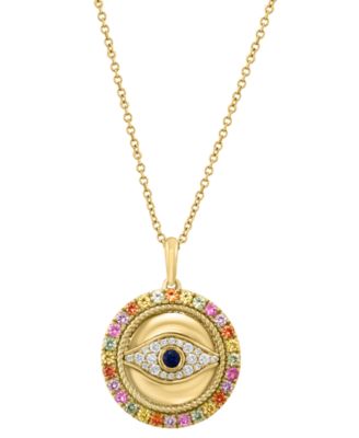 EFFY Collection - Multi-Sapphire (7/8 ct. t.w.) & Diamond (1/6 ct. t.w.) Evil Eye 18" Pendant Necklace in 14k Gold