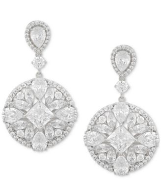 Arabella - Cubic Zirconia Mixed Cut Circle Cluster Drop Earrings in Sterling Silver