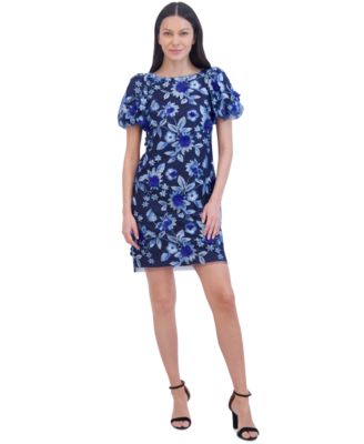 Eliza J - Women's Floral Embroidered Puff-Sleeve Sheath Dress