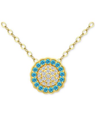 Giani Bernini - Blue & White Cubic Zirconia Reverse Halo Pendant Necklace, 16" + 2" extender