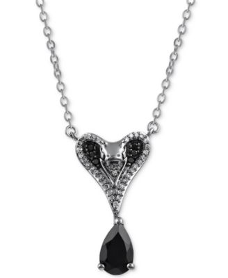 Disney Enchanted Vault - Onyx & Black Diamond (1/8 ct. t.w.) Jafar Snake Head Pendant Necklace in Sterling Silver, 16" + 2" extender