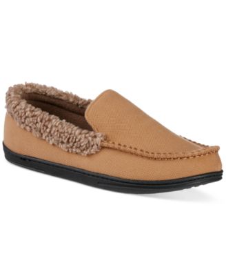 Isotoner - Men's Brushed Knit or Plaid Lewis Moccasin Slipper with Fleece Lining and Memory Foam