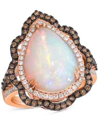 Le Vian - Neopolitan Opal (4 ct. t.w.) & Diamond (3/4 ct. t.w.) Wavy Halo Pear Statement Ring in 14k Rose Gold