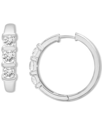 Macy's - Diamond Three Stone Small Hoop Earrings (1-1/2 ct. t.w.) in 14k Gold, 0.875"