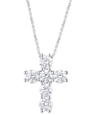 Badgley Mischka - Lab Grown Diamond Cross Pendant Necklace (5 ct. t.w.) in 14k White Gold, 16" + 2" extender