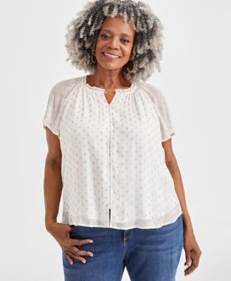 Style & Co - Plus Size Flutter-Sleeve Shine Blouse x