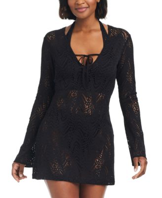 Bar III - Women's Crochet Plunge-Neck Cover-Up Dress