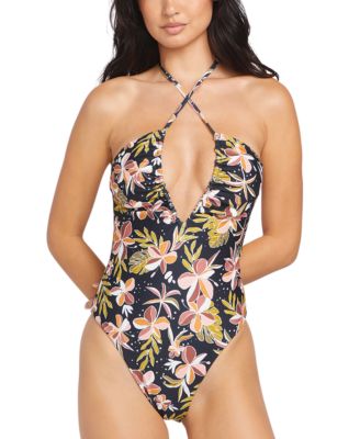 Volcom - Juniors' Fronds Forever Printed Halter One-Piece Swimsuit