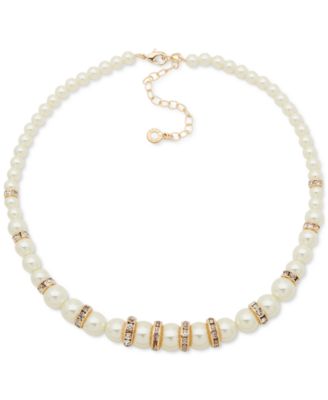 Anne Klein - Silver-Tone Pav&eacute; Rondell Bead & Color Imitation Pearl Collar Necklace, 16" + 3" extender