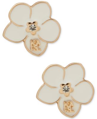 KARL LAGERFELD PARIS - Gold-Tone Crystal & White Epoxy Orchid Stud Earrings