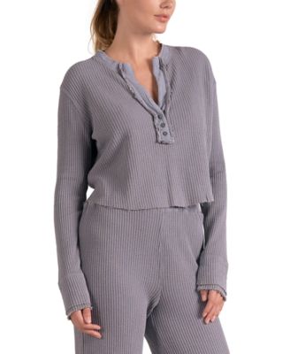 Elan - Women's Waffle-Knit Split-Neck Top