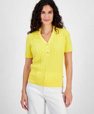 Nautica Jeans - Women's Cotton Cable-Knit Short-Sleeve Sweater