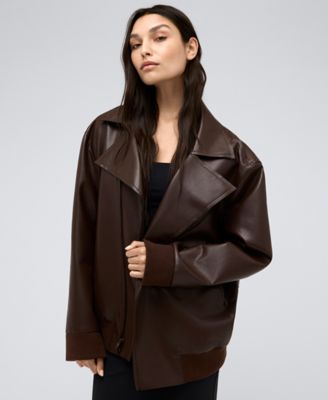 Kenneth Cole - Women's Faux-Leather Oversized Raw-Edge Moto Jacket