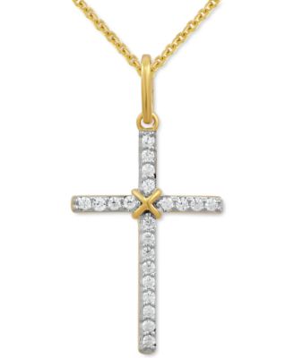 Macy's - Diamond Cross Pendant Necklace (1/10 ct. t.w.) in 14k Gold, 16" + 2" extender