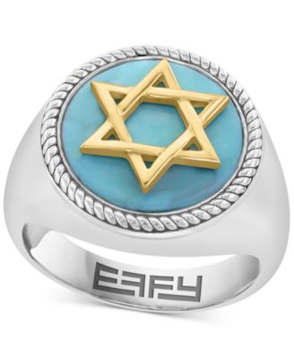 EFFY Collection - Men's Turquoise Star of David Ring in Sterling Silver & 14k Gold-Plate