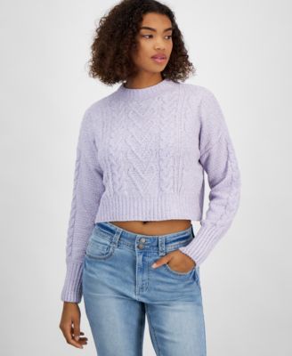 Hippie Rose - Juniors' Heart Chen Cable-Knit Mockneck Sweater