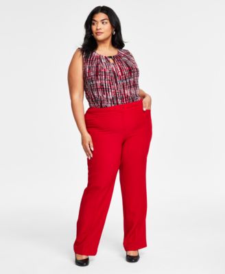 Kasper - Plus Size Stretch Crepe Fly-Front Straight-Leg Pants