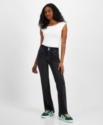 Indigo Rein - Juniors' High-Rise Seam-Front Bootcut Jeans