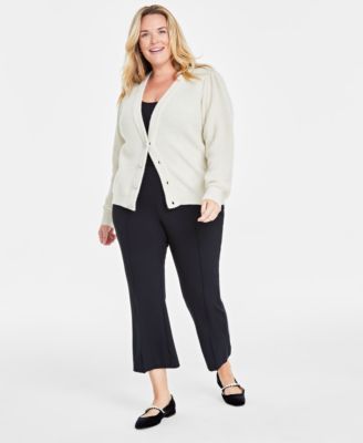 On 34th - Trendy Plus Size Solid Pont&eacute;-Knit Kick-Flare Ankle Pants
