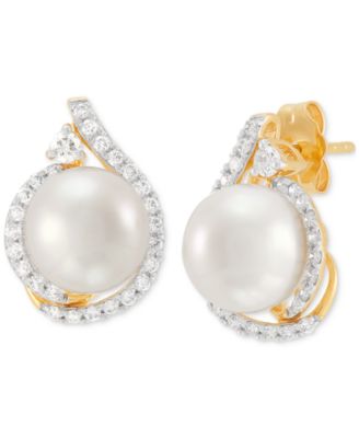 Grown With Love - Cultured Ming Pearl (8mm) & Lab Grown Diamond (3/8 ct. t.w.) Halo Stud Earrings in 14k Gold
