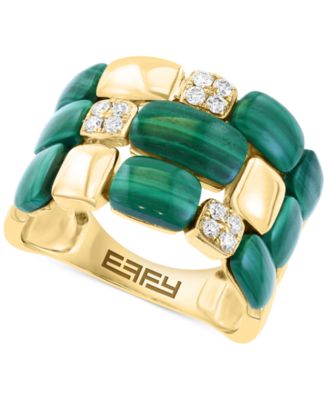EFFY Collection - Malachite & Diamond (1/5 ct. t.w.) Triple Row Statement Ring in 14k Gold