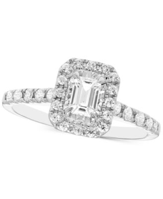 Macy's - Diamond Emerald- & Round- Cut Halo Engagement Ring (5/8 ct. t.w.) in 14k White Gold