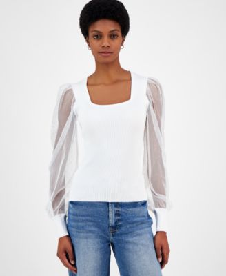 Madden Girl - Juniors' Square-Neck Rhinestone-Sleeve Top