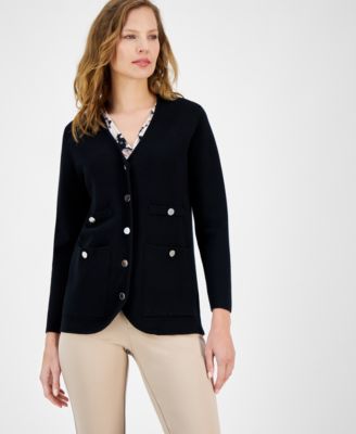 Anne Klein - Women's V-Neck Button-Front Long-Sleeve Cardigan
