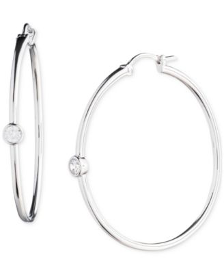 Ralph Lauren - Sterling Silver Medium Cubic Zirconia Hoop Earrings, 1.41"