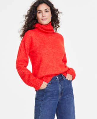 On 34th - Women's Relaxed Ribbed-Detail Turtleneck Sweater