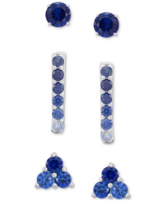 Macy's - 3-Pc. Set Lab-Created Sapphire Stud & Hoop Earrings (3-3/4 ct. t.w.) in Sterling Silver